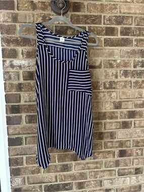AB Studio / A.BRAND Navy & White Striped Asymmetrical Sleeveless Tunic Top Small